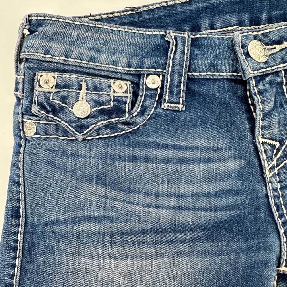 True Religion Womens Mid Cut Off‎ Denim Shorts Size 26 Frayed Hem Y2K - Picture 5 of 11